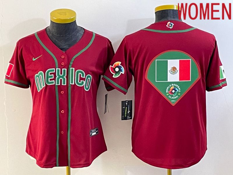 Women 2023 World Cub Mexico Blank Red Nike MLB Jersey10->women mlb jersey->Women Jersey